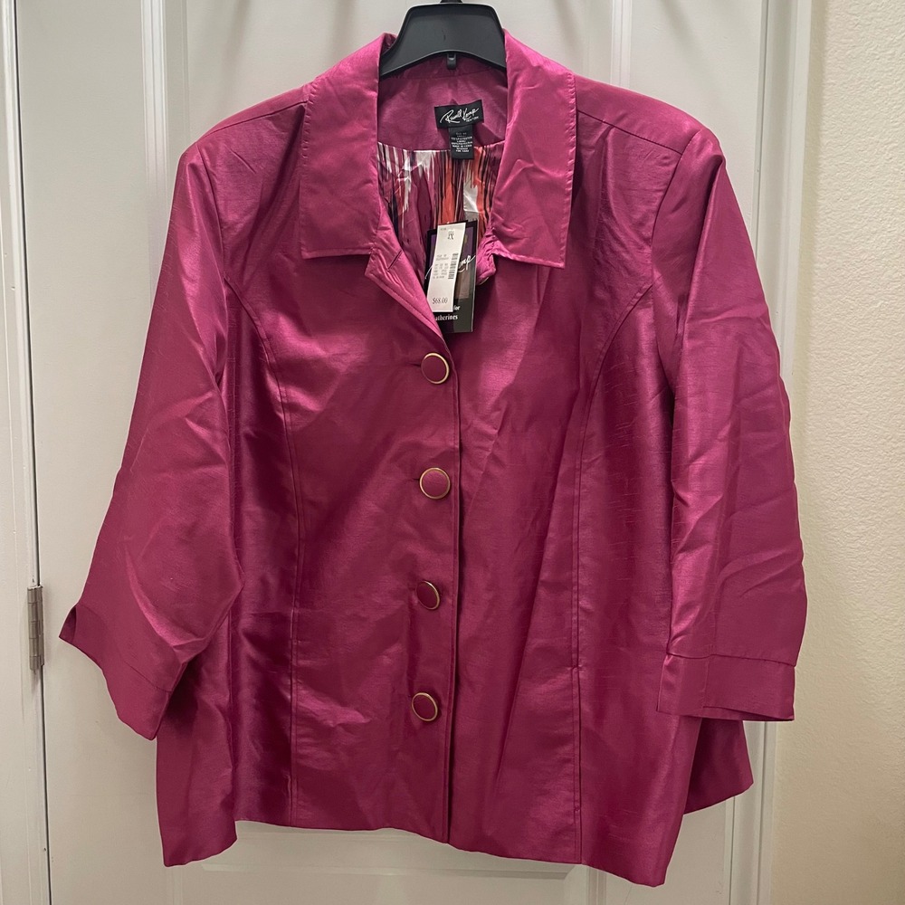 Russell Kemp New York Womens 4X Pink Shimmer Button Front Jacket 3/4 Sleeve
